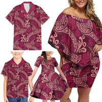 Sweet Pink Monstera Family Matching Off Shoulder Short Dress and Hawaiian Shirt Polynesian Tribal Pattern LT01 - Polynesian Pride