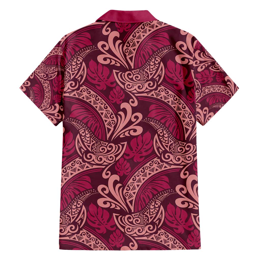 Sweet Pink Monstera Family Matching Off Shoulder Short Dress and Hawaiian Shirt Polynesian Tribal Pattern LT01 - Polynesian Pride