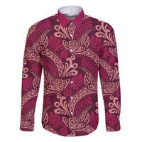 Sweet Pink Monstera Family Matching Off Shoulder Short Dress and Hawaiian Shirt Polynesian Tribal Pattern LT01 Dad's Shirt - Long Sleeve Pink - Polynesian Pride