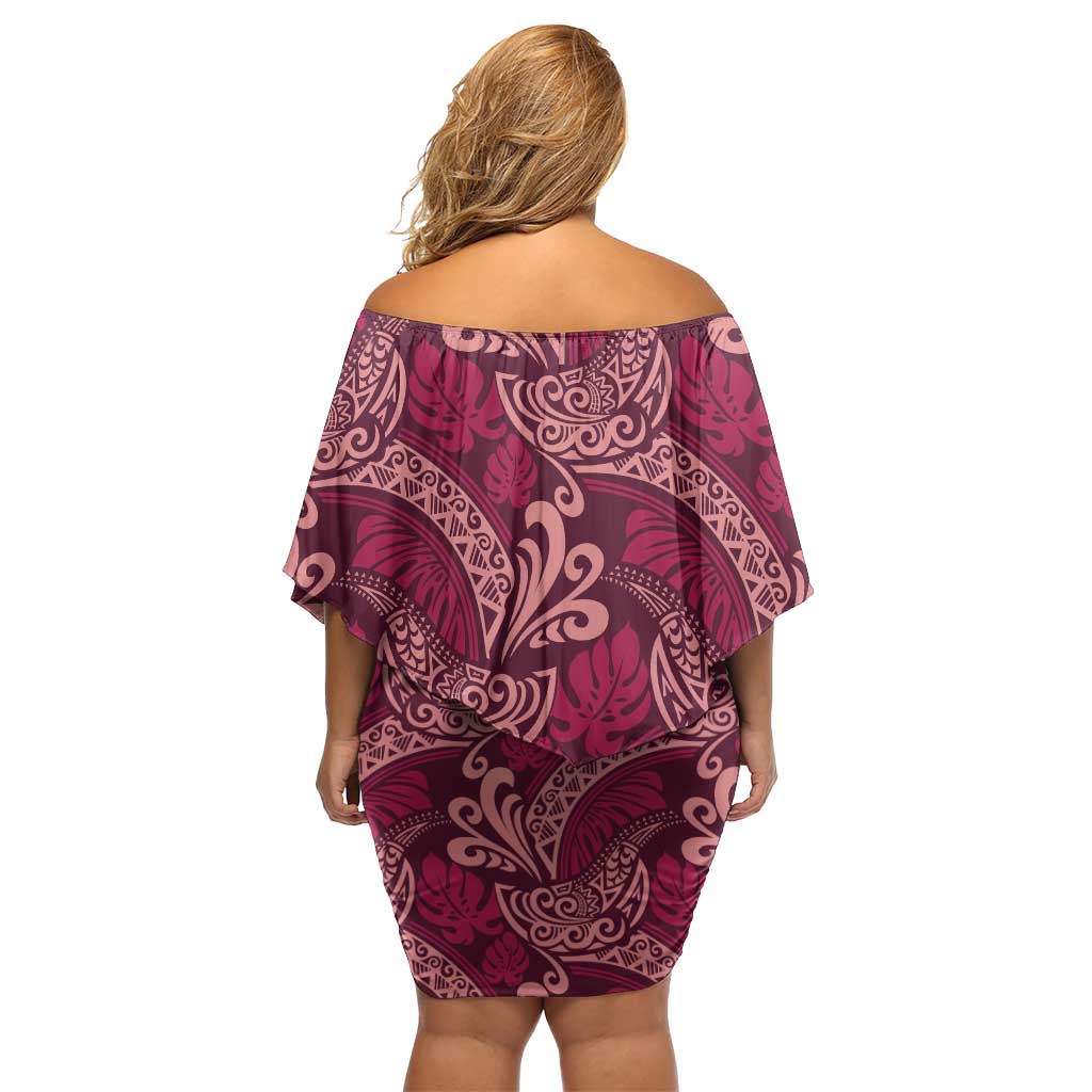 Sweet Pink Monstera Family Matching Off Shoulder Short Dress and Hawaiian Shirt Polynesian Tribal Pattern LT01 - Polynesian Pride
