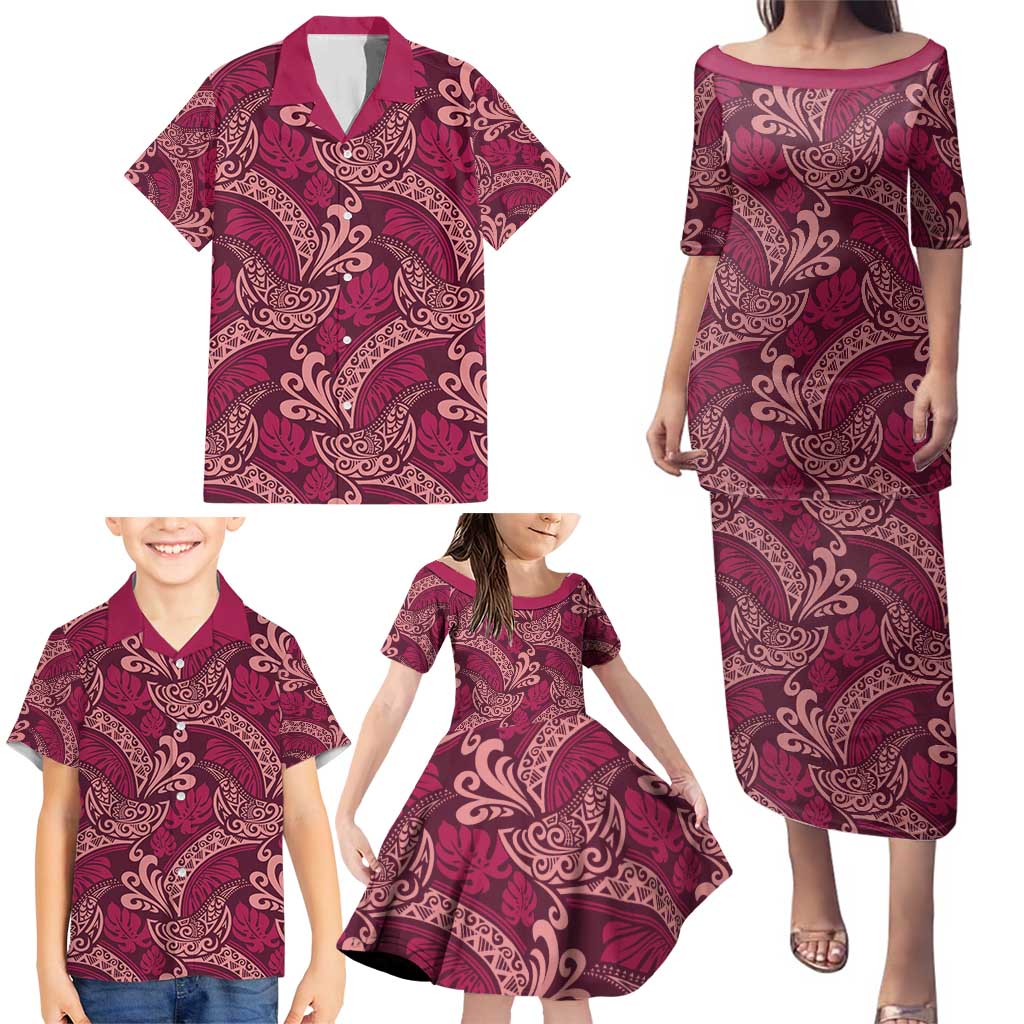 Sweet Pink Monstera Family Matching Puletasi and Hawaiian Shirt Polynesian Tribal Pattern LT01 - Polynesian Pride