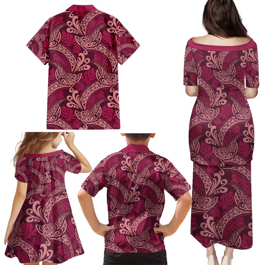 Sweet Pink Monstera Family Matching Puletasi and Hawaiian Shirt Polynesian Tribal Pattern LT01 - Polynesian Pride