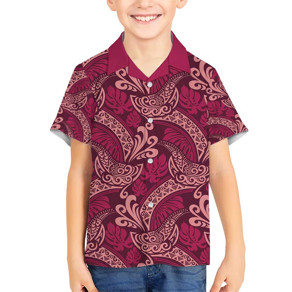 Sweet Pink Monstera Family Matching Short Sleeve Bodycon Dress and Hawaiian Shirt Polynesian Tribal Pattern LT01 Son's Shirt Pink - Polynesian Pride