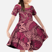Sweet Pink Monstera Family Matching Summer Maxi Dress and Hawaiian Shirt Polynesian Tribal Pattern LT01 Daughter's Dress Pink - Polynesian Pride