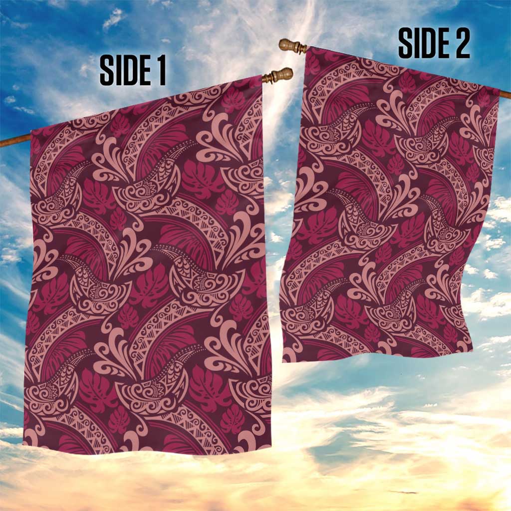 Sweet Pink Monstera Garden Flag Polynesian Tribal Pattern - Polynesian Pride