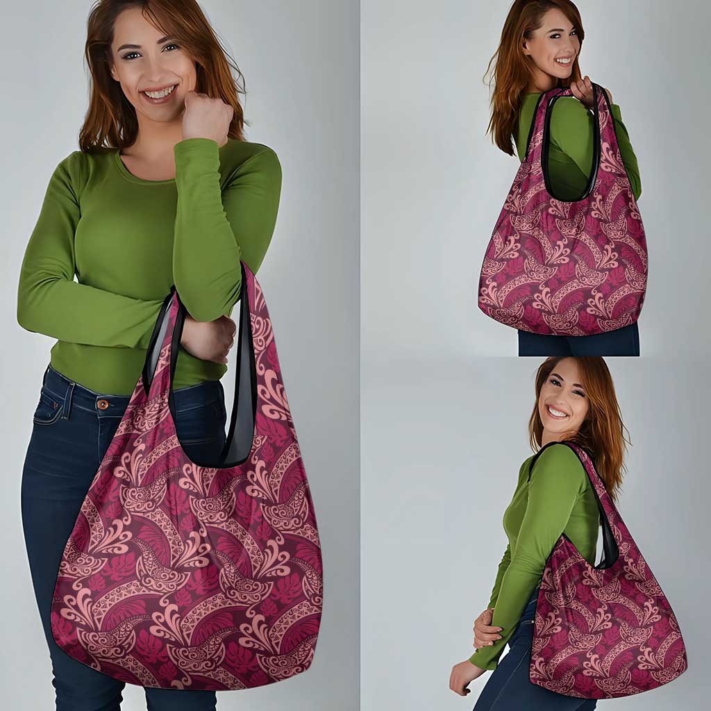 Sweet Pink Monstera Grocery Bag Polynesian Tribal Pattern - Polynesian Pride