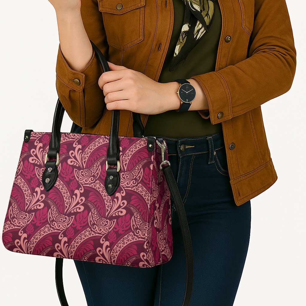 Sweet Pink Monstera Leather Bag Polynesian Tribal Pattern - Polynesian Pride