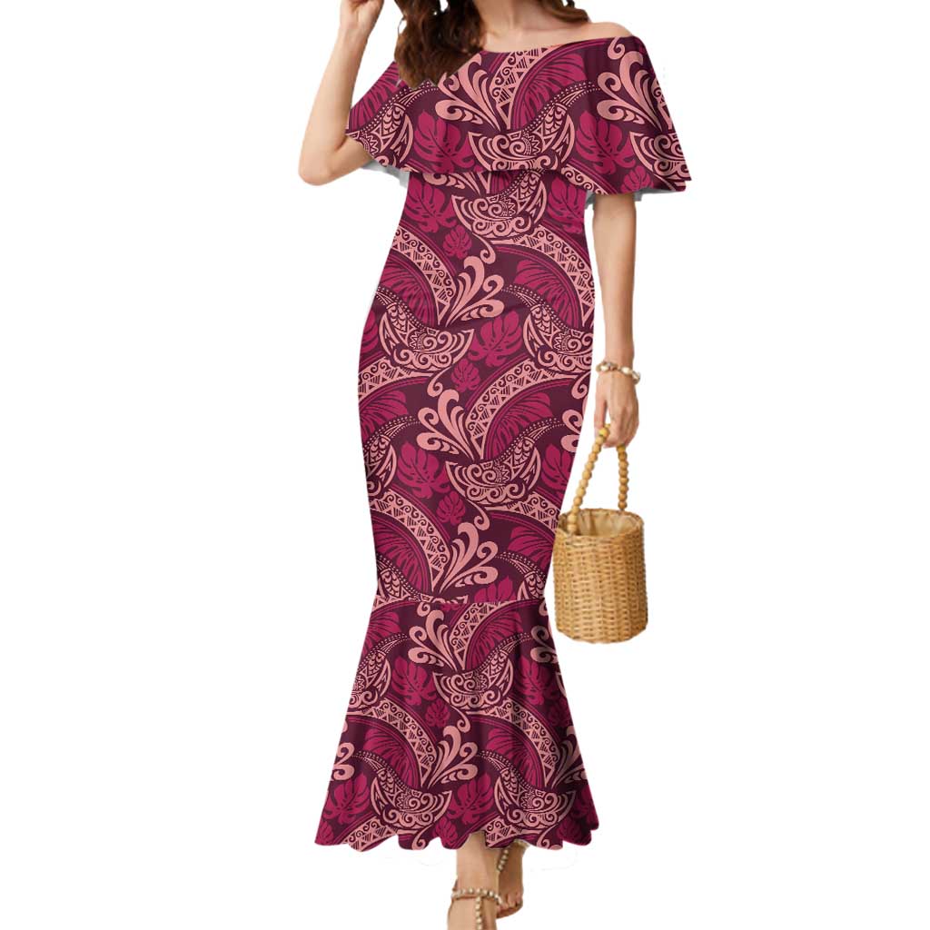 Sweet Pink Monstera Mermaid Dress Polynesian Tribal Pattern LT01 Women Pink - Polynesian Pride