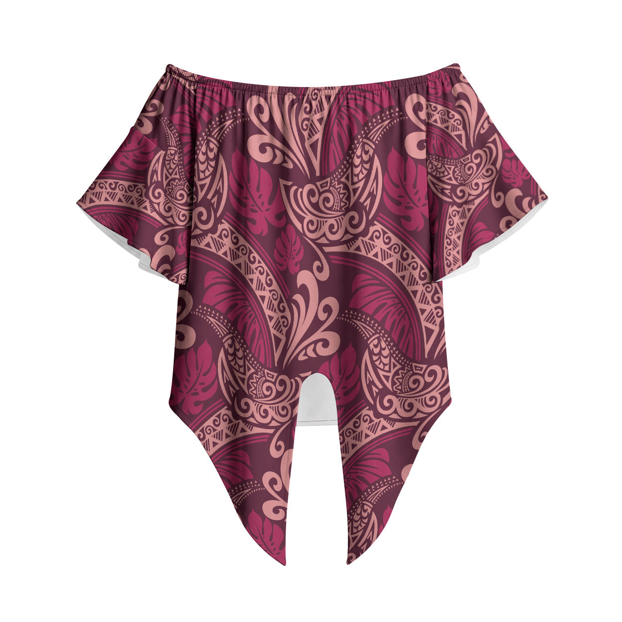 Sweet Pink Monstera Off Shoulder Wrap Waist Top Polynesian Tribal Pattern LT01 Pink - Polynesian Pride