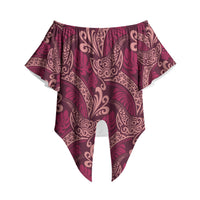 Sweet Pink Monstera Off Shoulder Wrap Waist Top Polynesian Tribal Pattern LT01 Pink - Polynesian Pride