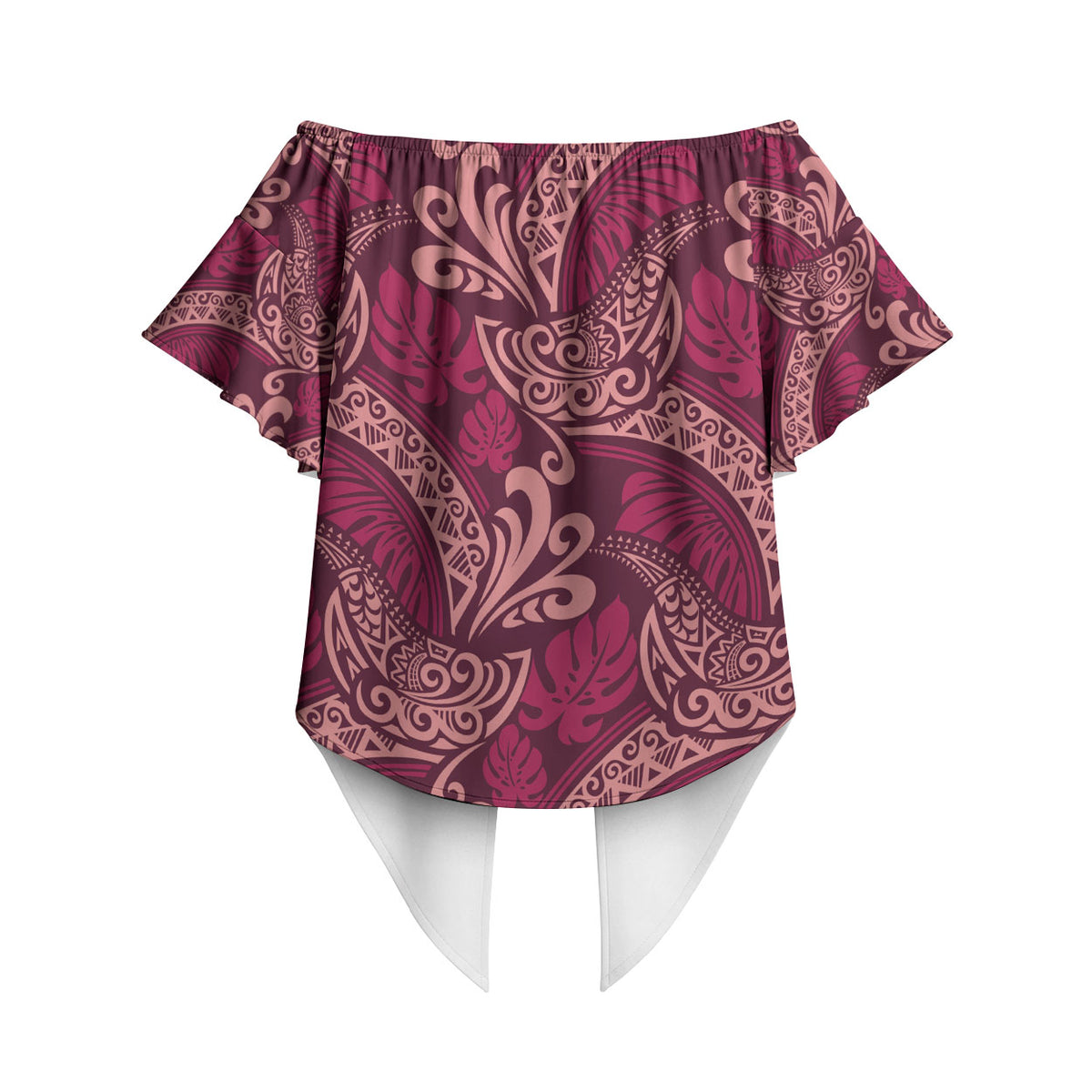 Sweet Pink Monstera Off Shoulder Wrap Waist Top Polynesian Tribal Pattern LT01 - Polynesian Pride