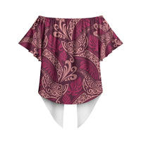 Sweet Pink Monstera Off Shoulder Wrap Waist Top Polynesian Tribal Pattern LT01 - Polynesian Pride