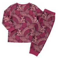 Sweet Pink Monstera Christmas Pajama Set Polynesian Tribal Pattern - Polynesian Pride
