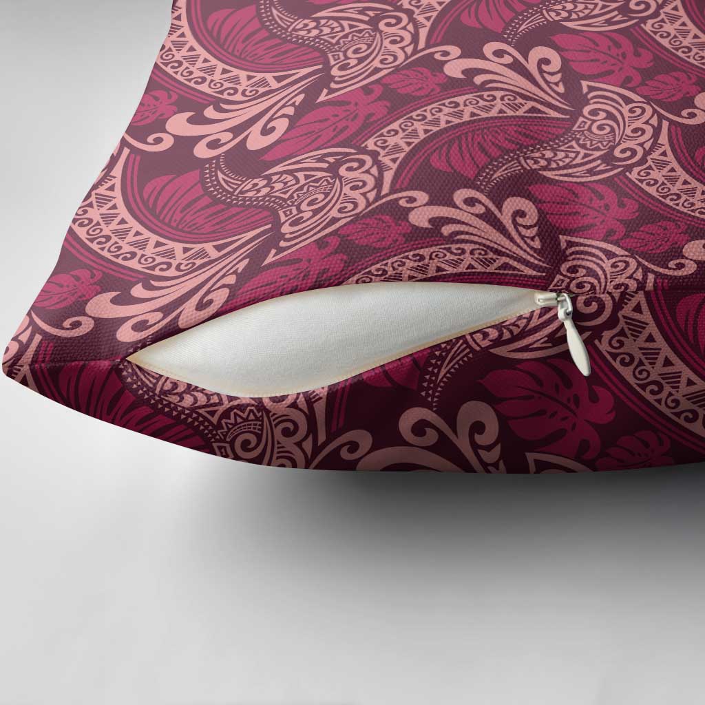 Sweet Pink Monstera Pillow Cover Polynesian Tribal Pattern - Polynesian Pride