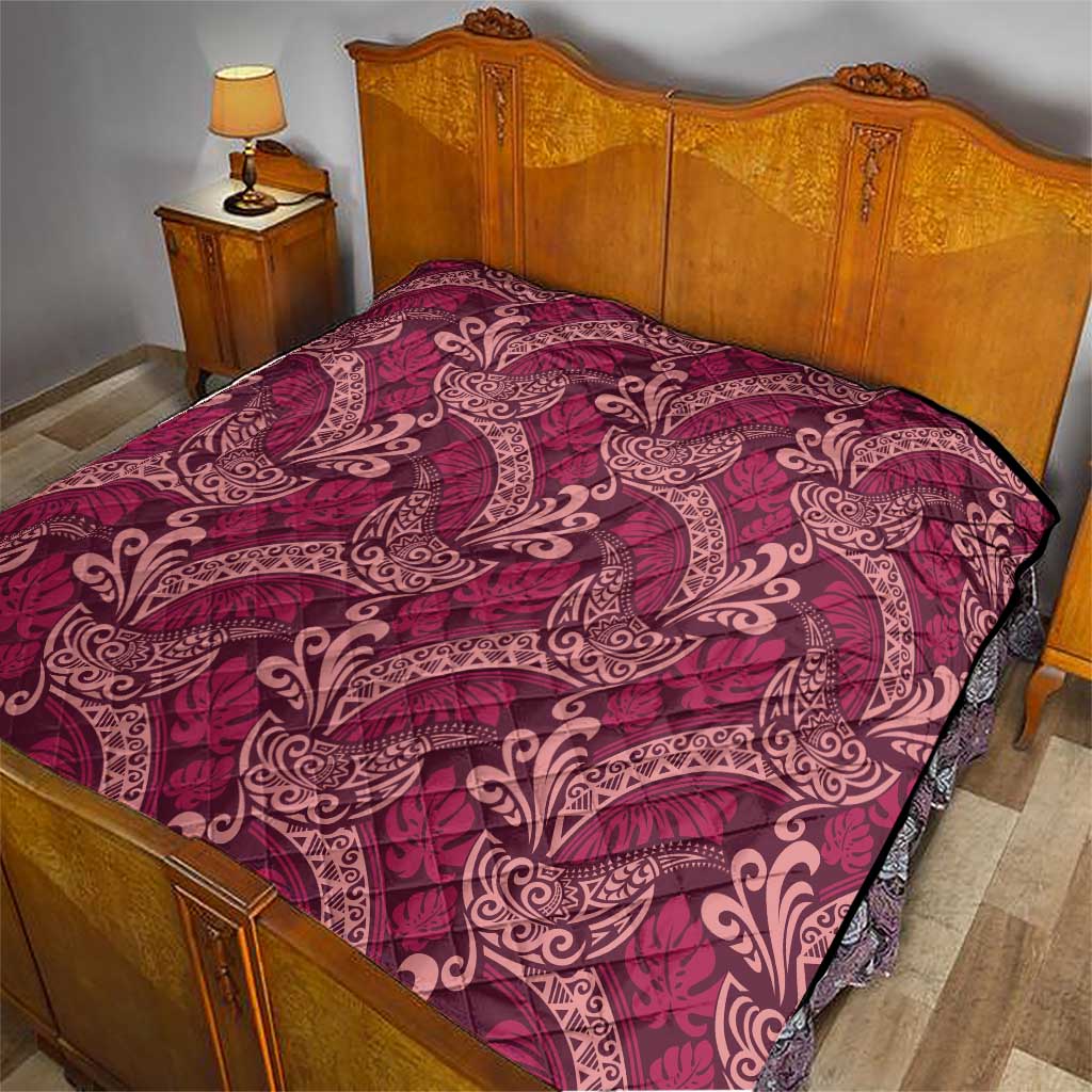 Sweet Pink Monstera Quilt Polynesian Tribal Pattern - Polynesian Pride