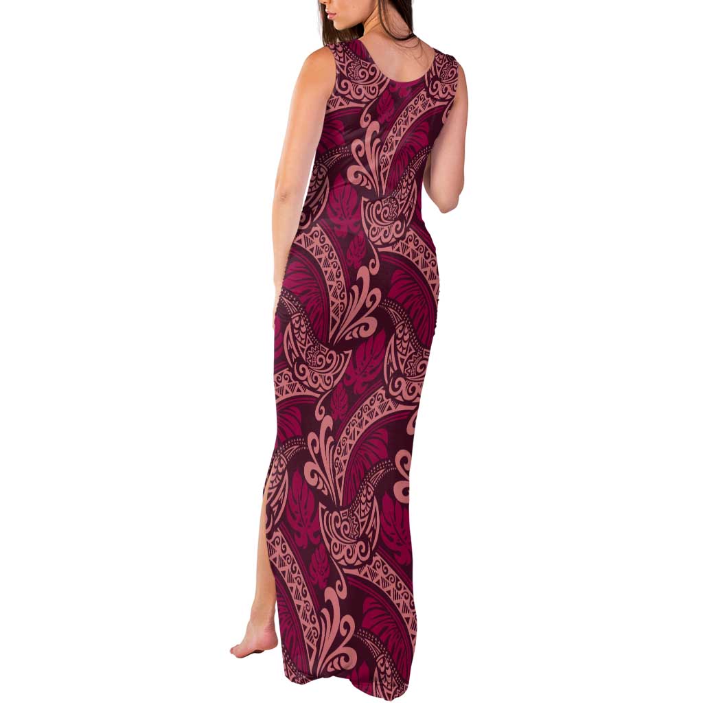 Sweet Pink Monstera Tank Maxi Dress Polynesian Tribal Pattern - Polynesian Pride
