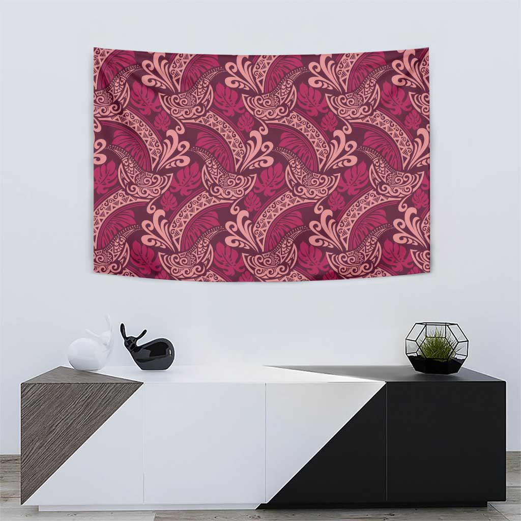 Sweet Pink Monstera Tapestry Polynesian Tribal Pattern - Polynesian Pride