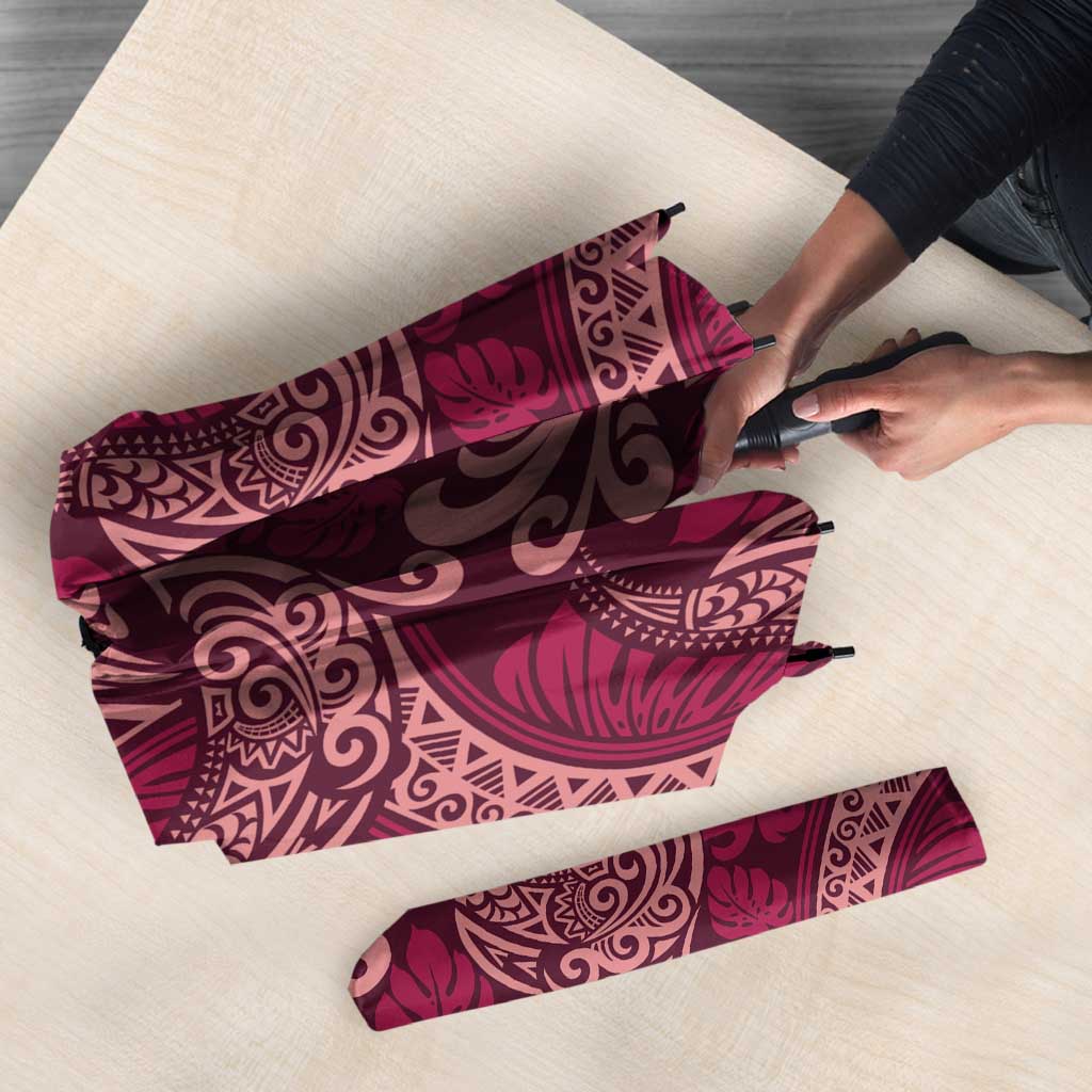 Sweet Pink Monstera Umbrella Polynesian Tribal Pattern - Polynesian Pride