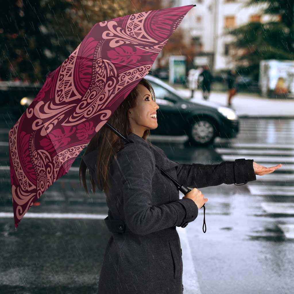 Sweet Pink Monstera Umbrella Polynesian Tribal Pattern - Polynesian Pride