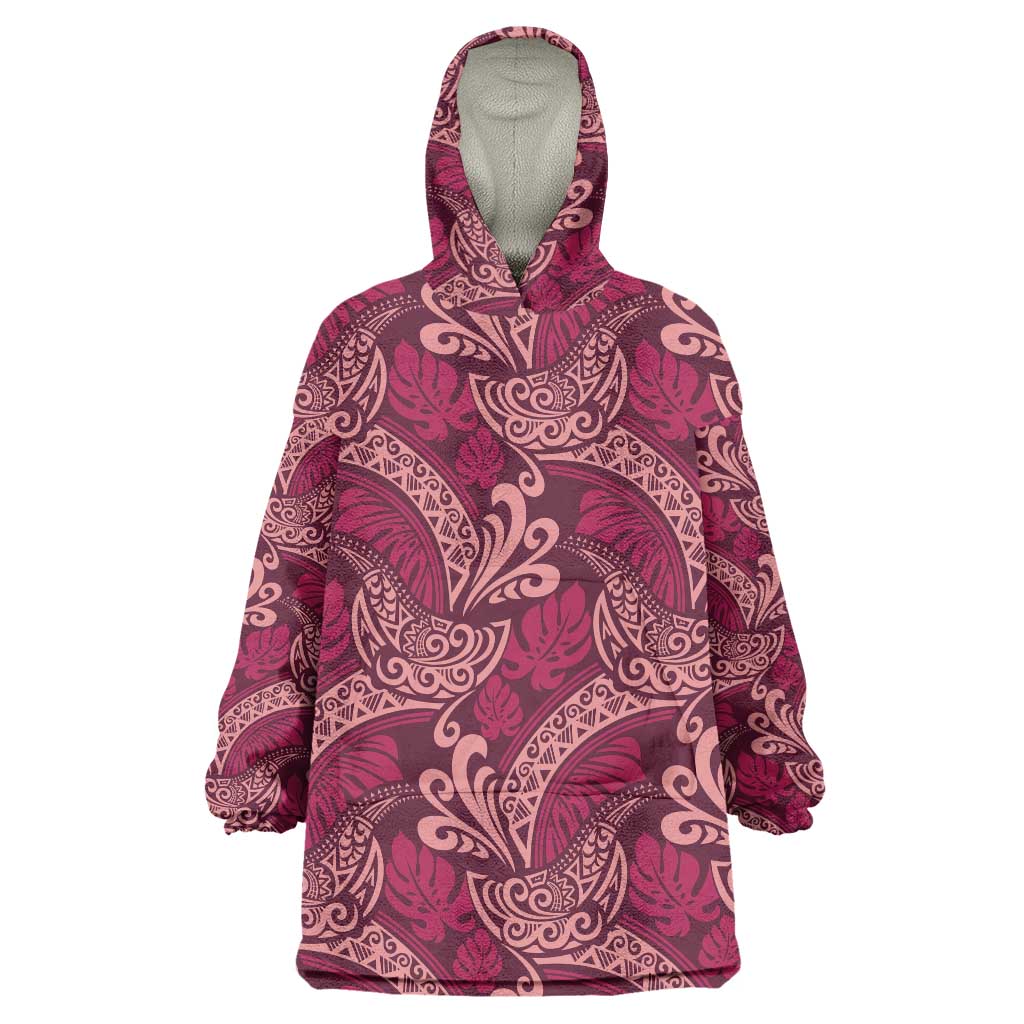 Sweet Pink Monstera Wearable Blanket Hoodie Polynesian Tribal Pattern LT01 One Size Pink - Polynesian Pride