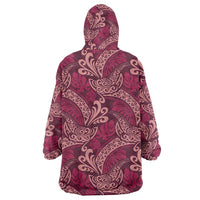 Sweet Pink Monstera Wearable Blanket Hoodie Polynesian Tribal Pattern LT01 - Polynesian Pride
