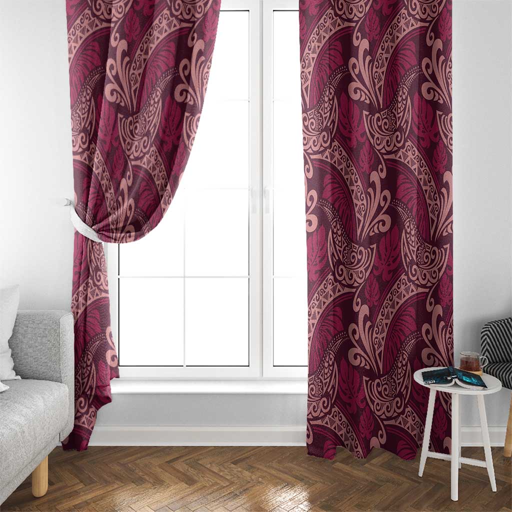 Sweet Pink Monstera Window Curtain Polynesian Tribal Pattern - Polynesian Pride