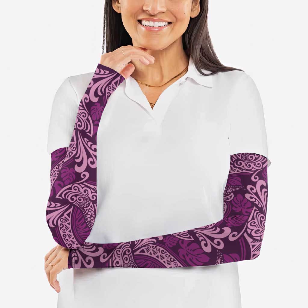 Royal Purple Monstera Arm Sleeves Polynesian Tribal Pattern - Polynesian Pride