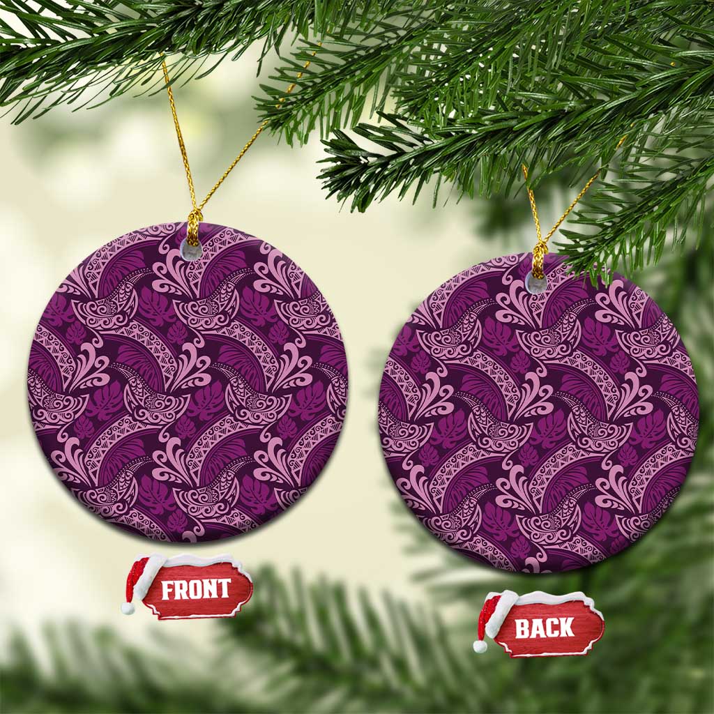 Royal Purple Monstera Ceramic Ornament Polynesian Tribal Pattern - Polynesian Pride