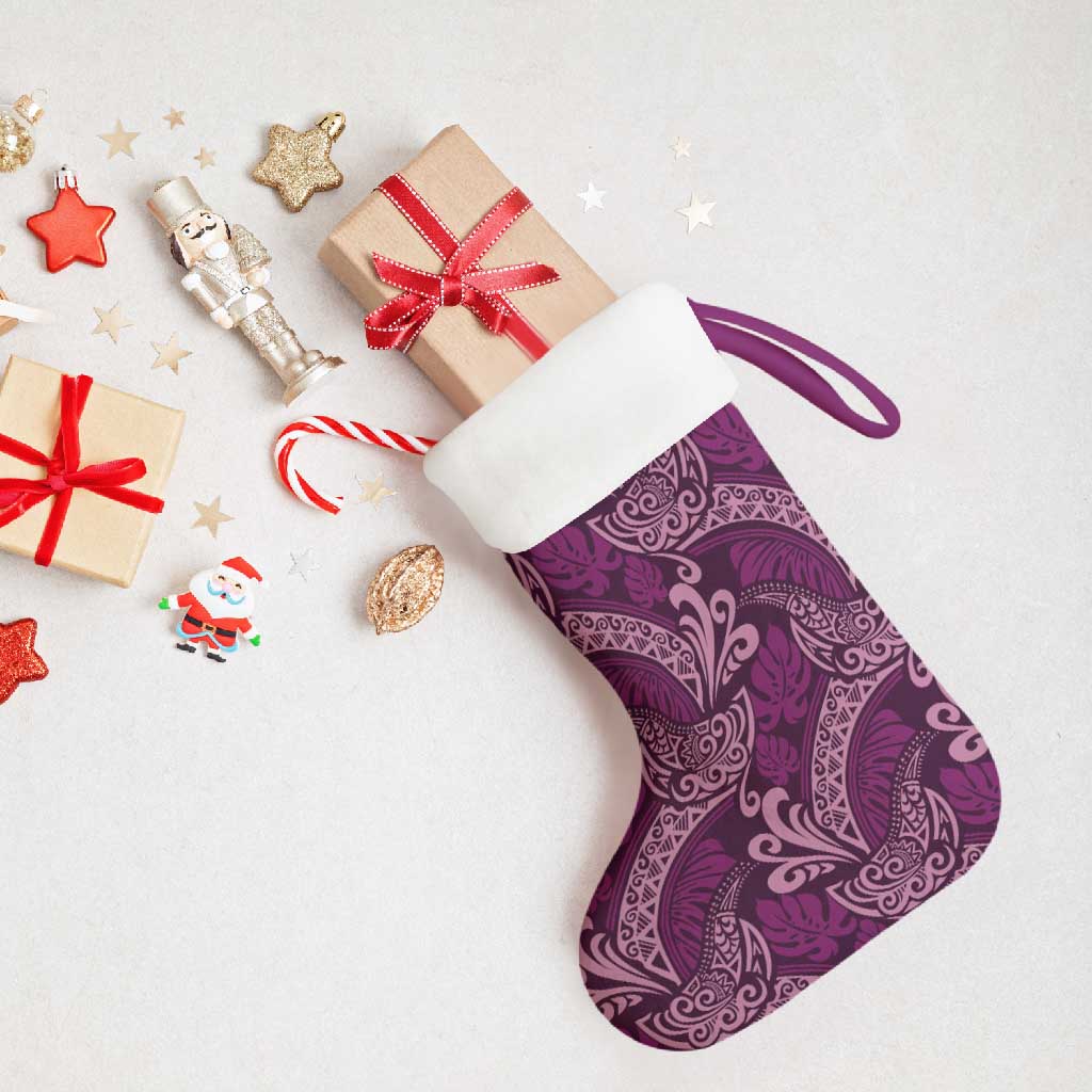 Royal Purple Monstera Christmas Stocking Polynesian Tribal Pattern - Polynesian Pride