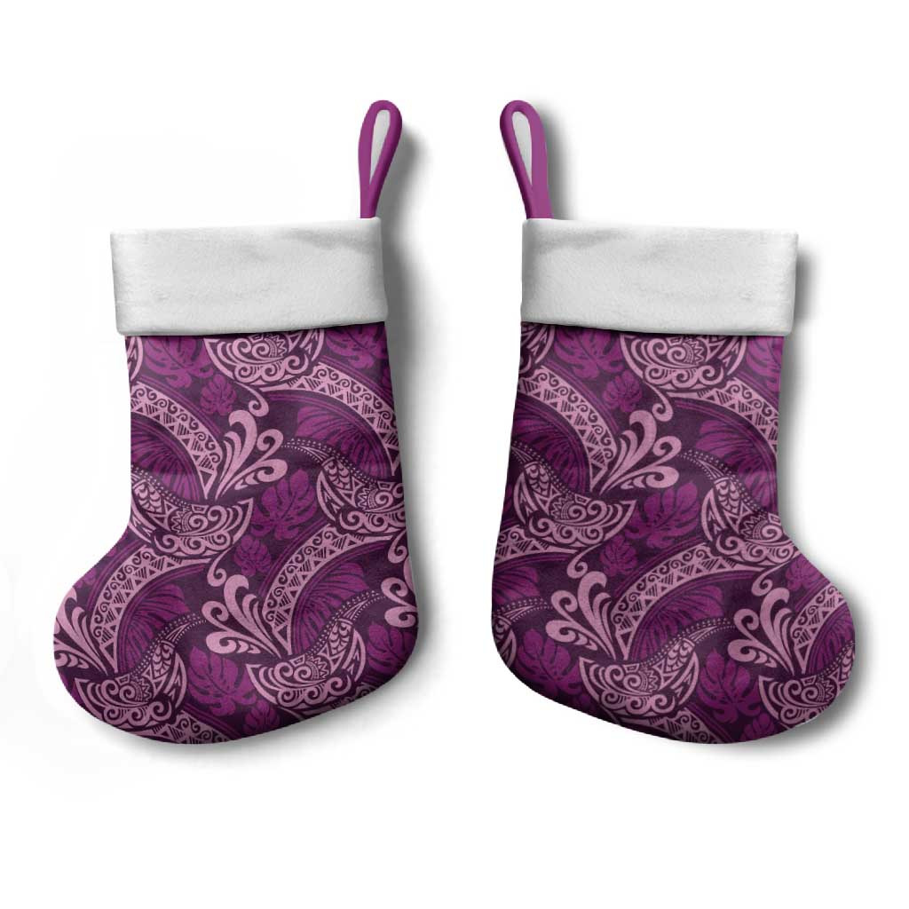 Royal Purple Monstera Christmas Stocking Polynesian Tribal Pattern - Polynesian Pride
