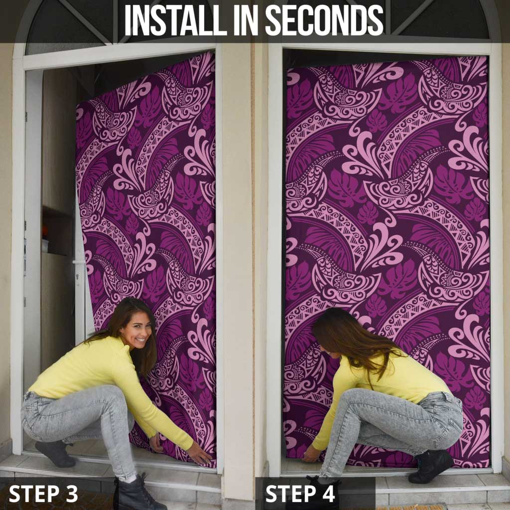 Royal Purple Monstera Door Cover Polynesian Tribal Pattern - Polynesian Pride