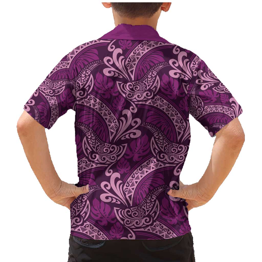 Royal Purple Monstera Family Matching Mermaid Dress and Hawaiian Shirt Polynesian Tribal Pattern LT01 - Polynesian Pride