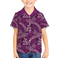 Royal Purple Monstera Family Matching Off Shoulder Maxi Dress and Hawaiian Shirt Polynesian Tribal Pattern LT01 Son's Shirt Purple - Polynesian Pride
