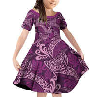 Royal Purple Monstera Family Matching Off Shoulder Short Dress and Hawaiian Shirt Polynesian Tribal Pattern LT01 Daughter's Dress Purple - Polynesian Pride