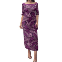 Royal Purple Monstera Family Matching Puletasi and Hawaiian Shirt Polynesian Tribal Pattern LT01 Mom's Dress Purple - Polynesian Pride