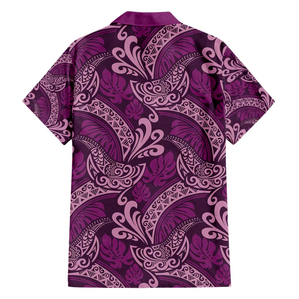 Royal Purple Monstera Family Matching Short Sleeve Bodycon Dress and Hawaiian Shirt Polynesian Tribal Pattern LT01 - Polynesian Pride
