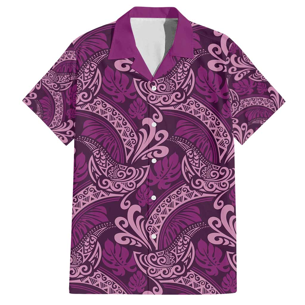 Royal Purple Monstera Family Matching Summer Maxi Dress and Hawaiian Shirt Polynesian Tribal Pattern LT01 Dad's Shirt - Short Sleeve Purple - Polynesian Pride