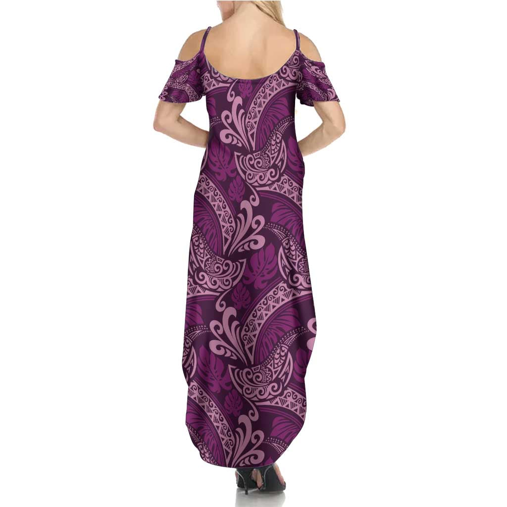 Royal Purple Monstera Family Matching Summer Maxi Dress and Hawaiian Shirt Polynesian Tribal Pattern LT01 - Polynesian Pride