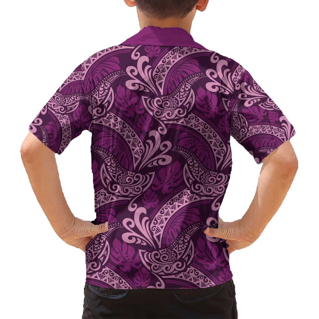 Royal Purple Monstera Family Matching Tank Maxi Dress and Hawaiian Shirt Polynesian Tribal Pattern LT01 - Polynesian Pride