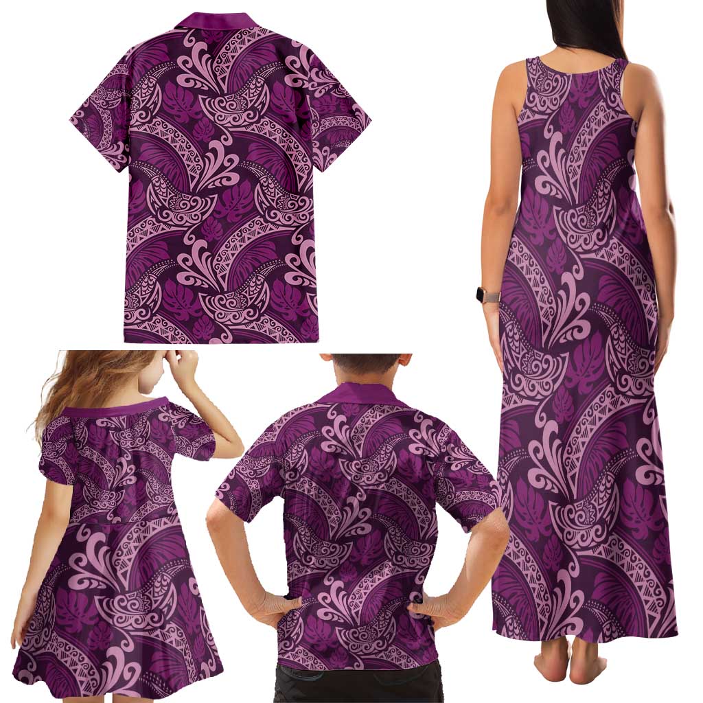 Royal Purple Monstera Family Matching Tank Maxi Dress and Hawaiian Shirt Polynesian Tribal Pattern LT01 - Polynesian Pride