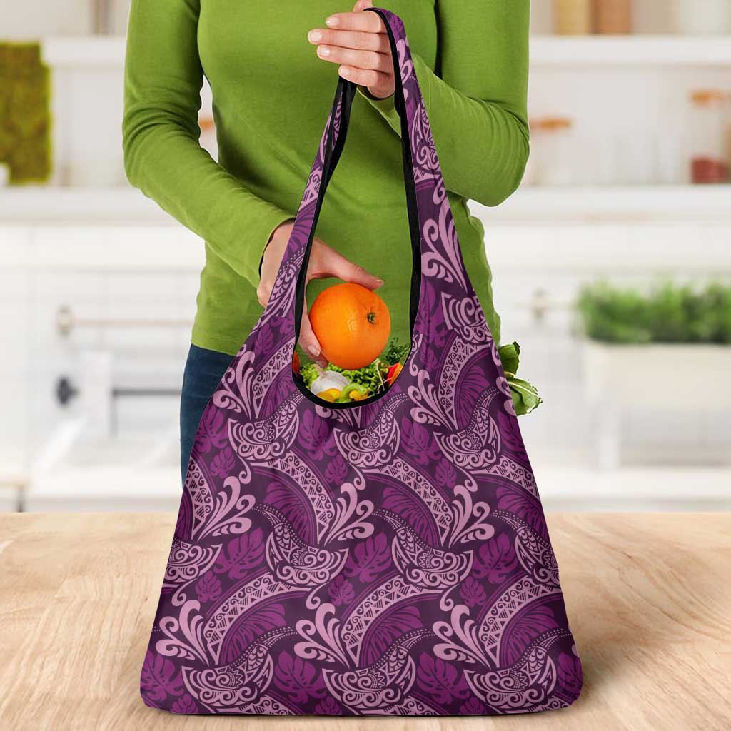 Royal Purple Monstera Grocery Bag Polynesian Tribal Pattern - Polynesian Pride