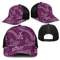 Royal Purple Monstera Mesh Trucker Cap Polynesian Tribal Pattern - Polynesian Pride