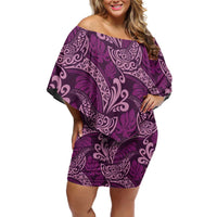 Royal Purple Monstera Off Shoulder Short Dress Polynesian Tribal Pattern LT01 Women Purple - Polynesian Pride