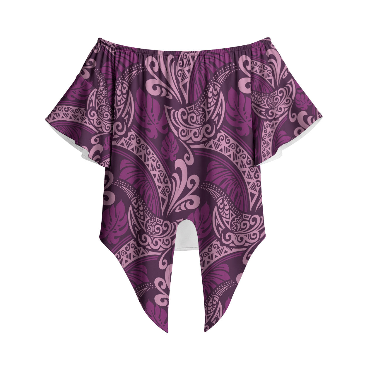 Royal Purple Monstera Off Shoulder Wrap Waist Top Polynesian Tribal Pattern LT01 Purple - Polynesian Pride
