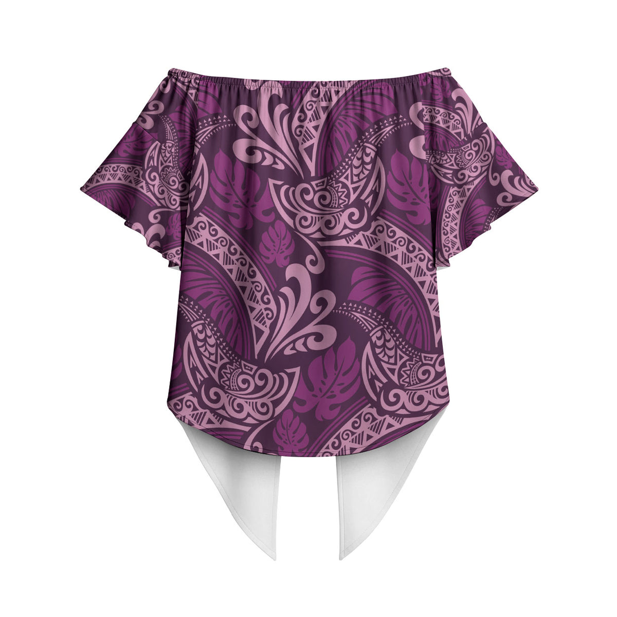 Royal Purple Monstera Off Shoulder Wrap Waist Top Polynesian Tribal Pattern LT01 - Polynesian Pride