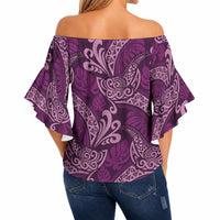 Royal Purple Monstera Off Shoulder Wrap Waist Top Polynesian Tribal Pattern LT01 - Polynesian Pride