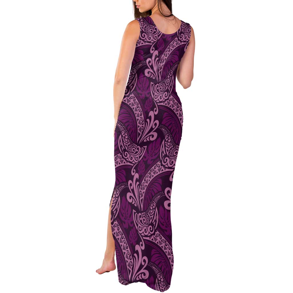 Royal Purple Monstera Tank Maxi Dress Polynesian Tribal Pattern LT01 - Polynesian Pride