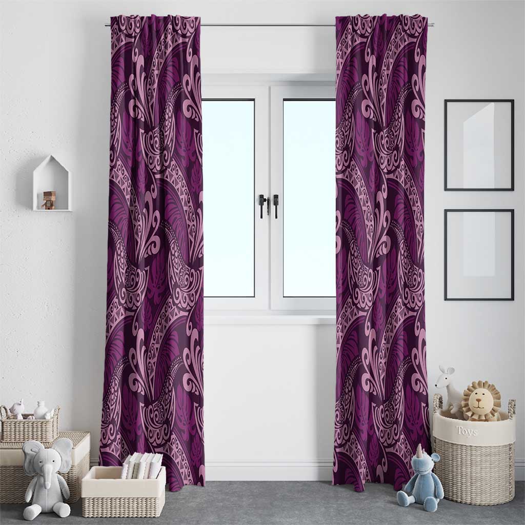 Royal Purple Monstera Window Curtain Polynesian Tribal Pattern - Polynesian Pride