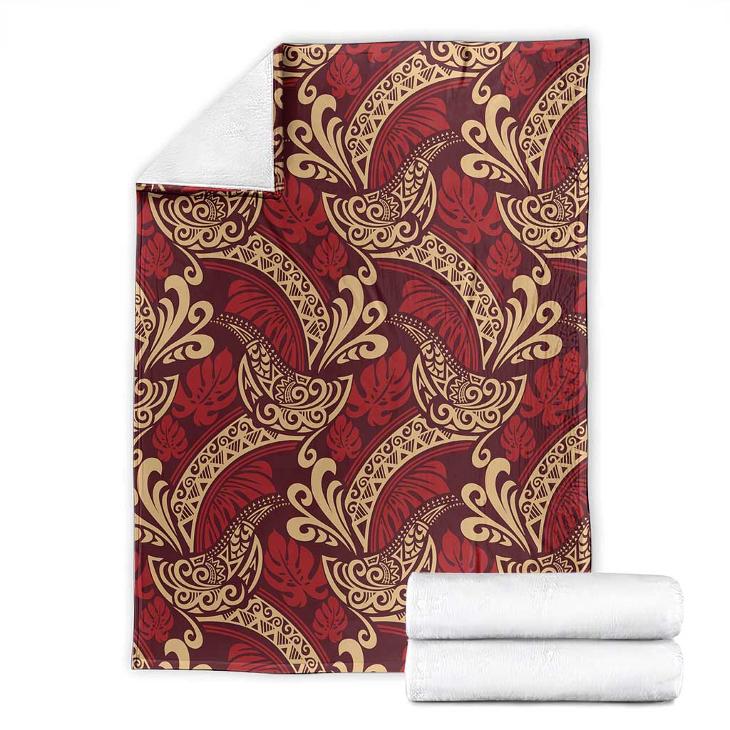 Luxury Red Monstera Blanket Polynesian Tribal Pattern - Polynesian Pride
