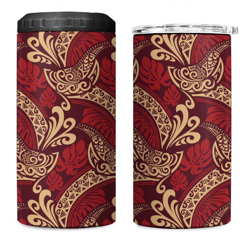 Luxury Red Monstera 4 in 1 Can Cooler Tumbler Polynesian Tribal Pattern LT01 One Size: 16 oz Red - Polynesian Pride